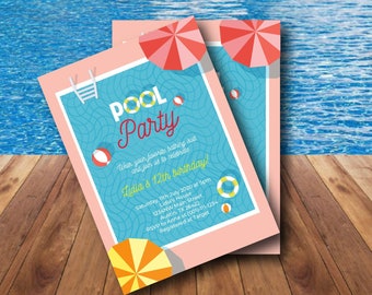 Pool party invitation, Pool party birthday invitation, Pool party birthday printable, Girls pool party, Pool party adult, summer birthday