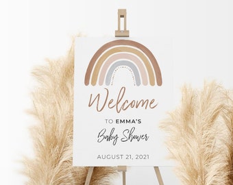 Boho Rainbow Baby shower welcome sign, Rainbow Baby shower welcome sign, Boho baby shower welcome sign, printable welcome sign, rainbow sign