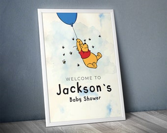 Winnie the pooh Welcome sign, winnie the pooh baby shower welcome sign,classic winnie the poog baby shower, baby shower welcome sign,digital