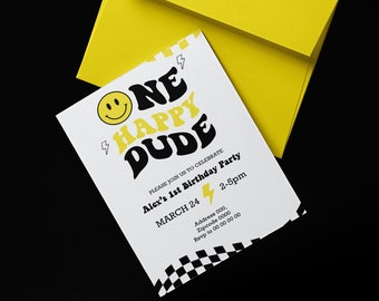 One Happy Dude Birthday Invitation, Boy First Birthday Invitation, Emoji Birthday invite, first birthday, boy birthday ideas, retro baby