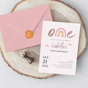 Boho Rainbow First Birthday Invitation, rainbow first birthday, modern rainbow first birthday invitation, boho birthday invite, 1st birthday