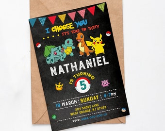 Pokemon birthday invitation, pokemon invitation, Pikachu Invitation, Pikachu Party Invite, Boy birthday invitation, kids birthday invite