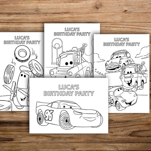 Cars Birthday Coloring pages, Race car coloring pages, Custom Activity Sheets, custom cars games, Birthday party games, digital files