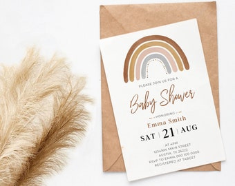 Rainbow Baby Shower Invitation, Boho Rainbow Baby Shower invitation, Boho Gender Neutral Baby Shower Invite, bohemian baby shower, rainbow