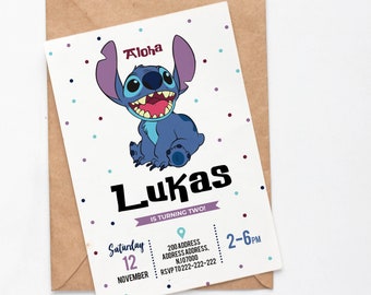 Stitch birthday invitation, Lilo and stitch birthday invitation, Stitch Birthday invite, Stitch birthday, Digital Kids Party Invite, neutral