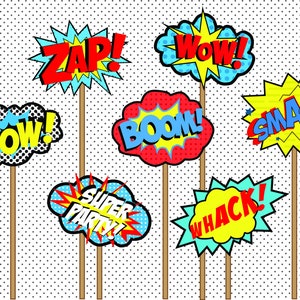 Superhelden Clip Art, Superhelden Dekor, Superhelden Druck, Kinder Geburtstag Party Ideen, Superhelden Pop Art Text, Superhelden Digital Bubble Text