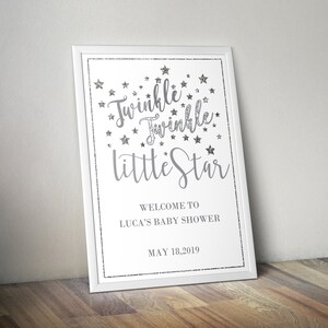 Twinkle twinkle little star baby shower,twinkle twinkle little star baby shower welcome sign,silver stars baby shower,twinkle little star