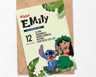 Lilo and Stitch birthday invitation, Stitch birthday invitation, Lilo birthday invitation, lilo and stitch invite, digital file, neutral