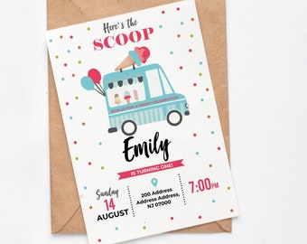 Ice cream truck birthday, ice cream birthday invitation, ice cream birthday invite, Girl Birthday invitation, fun birthday invitation, print