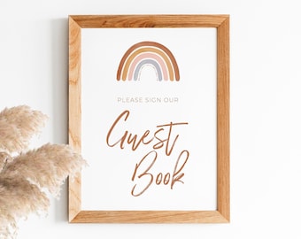 Boho Rainbow baby shower decor, Please sign our guestbook sign, Guestbook baby shower sign, Rainbow baby shower, Rainbow guestbook sign