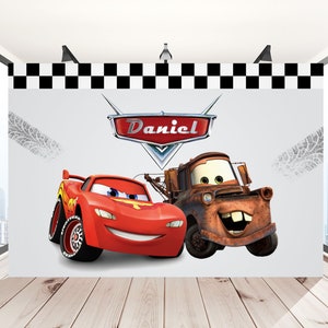 Fondo de cumpleaños de Cars, cumpleaños de Cars mcqueen, maters de mcqueen, decoración de cumpleaños de Cars, fondo de cumpleaños de autos rápidos, auto rojo, archivo digital