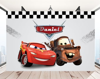 Cars Birthday Backdrop, Cars mcqueen birthday, mcqueen maters, Cars birthday decoration, Fast car birthday backdrop, red car, Digital File