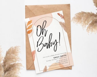Oh Baby Baby Shower invitation, Oh baby invitation, Boho Baby shower invitation, pampas grass baby shower invitation,Girl baby shower invite