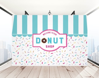 Donut Shop Birthday Backdrop, Donut Birthday Party Background, Donut Sprinkle Backdrop, Donut Shop Sign, Donut Shoppe Backdrop, Digital File