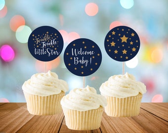 Twinkle twinkle little star baby shower cupcake toppers,printable cupcake toppers,twinkle star cake toppers,Star Baby Shower Cupcake Topper