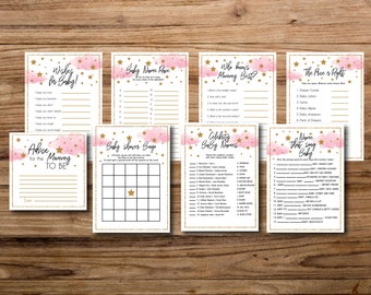 Over the moon baby shower, over the moon baby shower games, baby shower printable games, we're over the moon baby shower, pink clouds shower