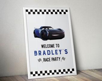 Cartel de bienvenida de cumpleaños de Cars, cumpleaños de Jackson Storm, cartel de bienvenida de cumpleaños de niño, cartel de bienvenida de cumpleaños de coche de carreras, cartel de bienvenida de Cars, McQueen