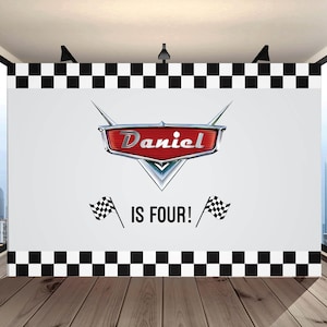 Cars birthday backdrop, cars mcqueen birthday, race party backdrop, boy birthday backdrop, red car birthday backdrop sign, cars birthday
