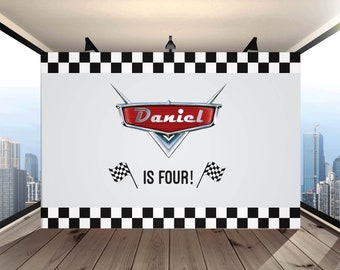 Cars birthday backdrop, cars mcqueen birthday, race party backdrop, boy birthday backdrop, red car birthday backdrop sign, cars birthday