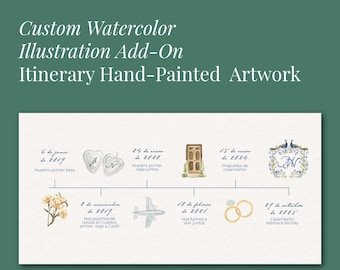 ITINERARIO ADICIONAL Ilustración de acuarela personalizada, pintura de itinerario personalizada, obra de arte de acuarela pintada a mano