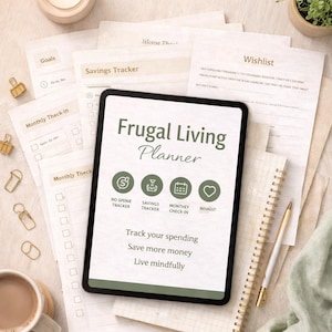 Frugal Living Planner Printable | No Spend Challenge Tracker | Low Buy Year Workbook | Money Saving Planner | A4 & US Letter