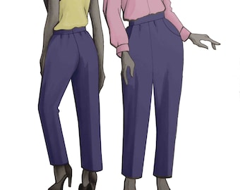 Patrón de costura para pantalón de vestir con curvas para damas pequeñas, tallas 14 a 22