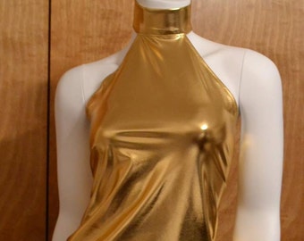 Halter top, gold liquid lame' women's sizes S, M, L  liquid lame' stretch top, party or formal wear for ladies Handmade in USA