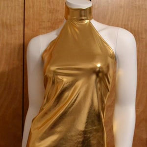 Halter top, gold liquid lame&#39; women&#39;s sizes S, M, L  liquid lame&#39; stretch top, party or formal wear for ladies Handmade in USA