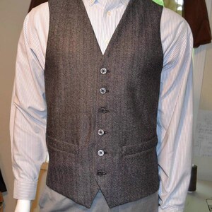 Mens Vest, herringbone in wool tweed, 100% acetate lined , AC Ashworth & Company formal wear, custom fit, two welt pockets, handmade in USA image 3