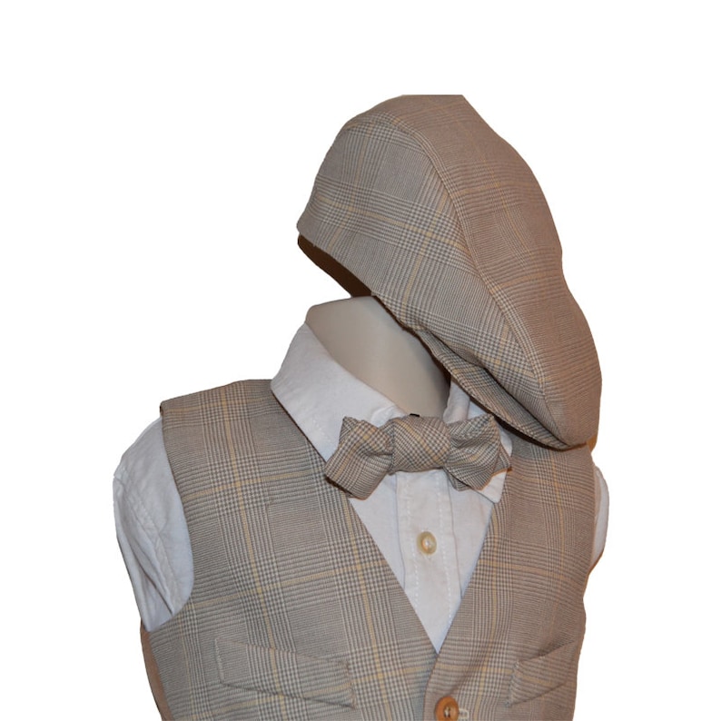 Knickerbocker pant, bow tie, vest and cap set for boys, custom sized, handmade original USA, early america wedding vintage wedding style image 4