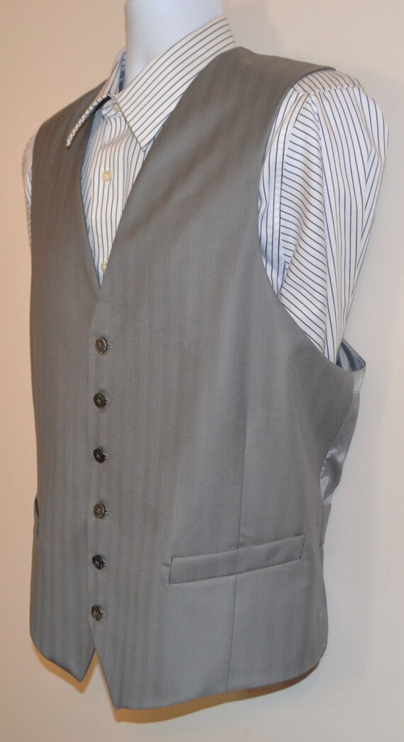 Mens vest, lightweight wool cashmere, 2 welt pockets, mens formal wear AC Ashworth & Co, handmade of Huddersfield cloth in USA