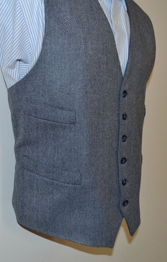 Mens Vest herringbone in wool tweed 100% acetate lined AC | Etsy