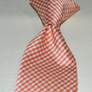 Boys silk clip tie, 100% silk necktie, orange gingham, classic colors, handmade, USA