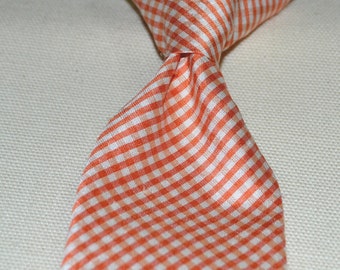 Boys silk clip tie, 100% silk necktie, orange gingham, classic colors, handmade, USA