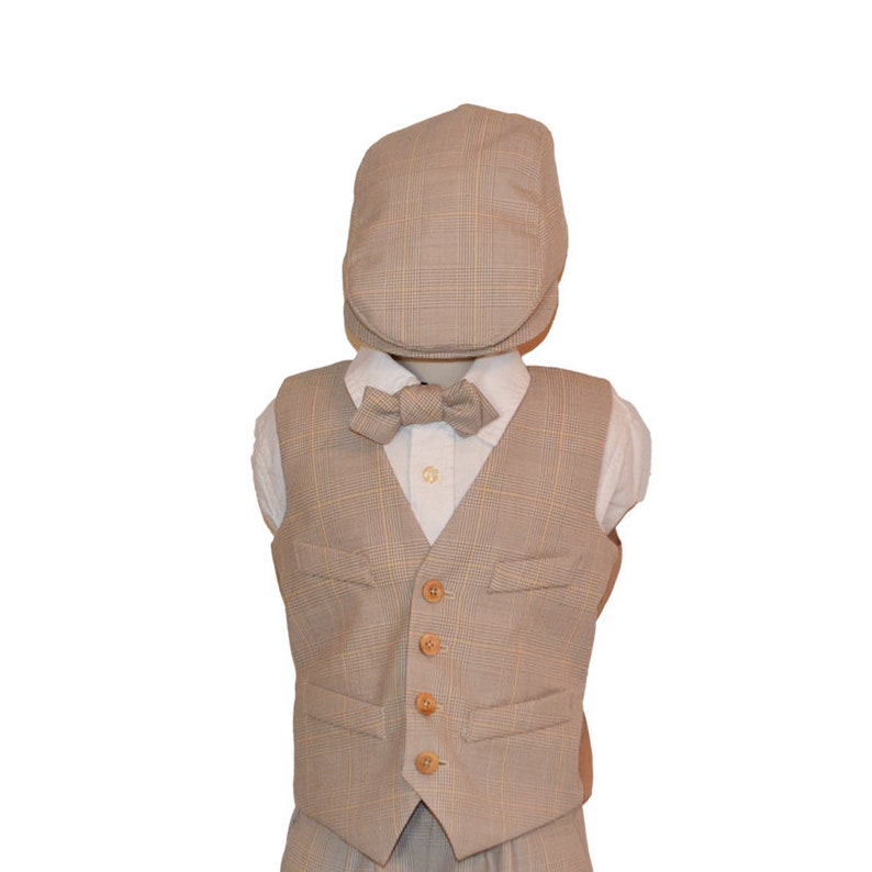 Knickerbocker pant, bow tie, vest and cap set for boys, custom sized, handmade original USA, early america wedding vintage wedding style image 9