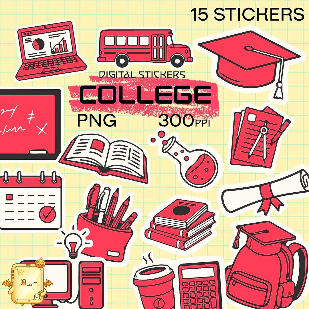 College Digital Sticker Pack: School Planner Clipart (15 PNG) - Etsy