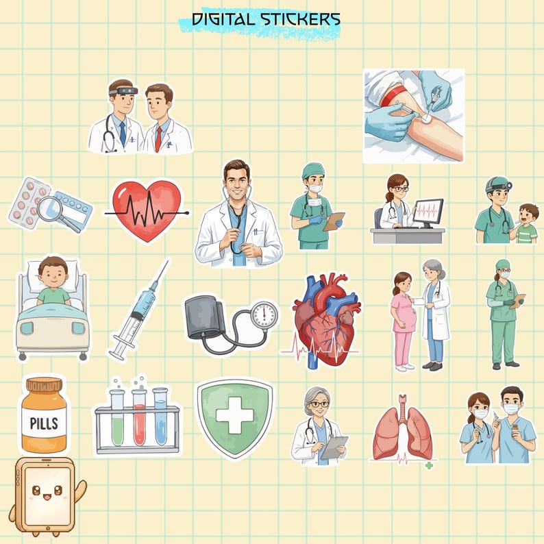 310 Medical PNG Stickers | Huge Med Pack | Cute Doctors, Organs, Tools ...