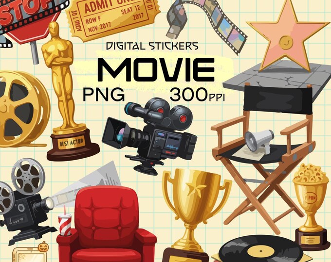 Movie Digital Stickers: Cinema Clipart Icons (digital Download) - Etsy