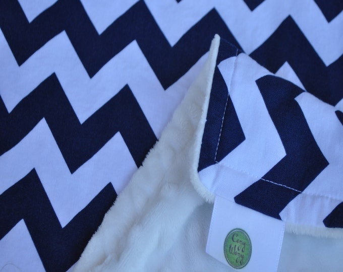 Navy Blue and White Chevron Baby Blanket With Luxurious White Etsy