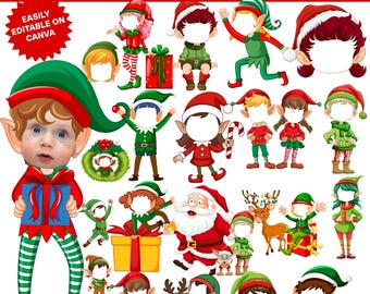 Elf Photo Template Bundle: 100+ Weihnachts-Gesichter (PNG, PSD, PDF, Jpg digitaler Download)