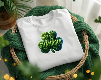 St Patrick's Shamrock Kunstgarn PNG: Gehäkeltes T-Shirt Sublimationsdesign (Digitaler Download)