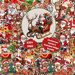 Christmas Santa & Reindeer PNG Mega Bundle: 520+ Red Holiday Sublimation Designs (Digital Download)