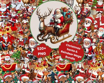 Christmas Santa & Rentier PNG Mega Bundle: 520+ Red Holiday Sublimation Designs (Digitaler Download)