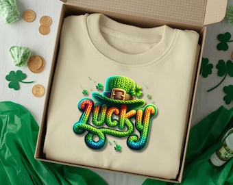 St Patrick's Day png: Lucky Faux Yarn, Häkel-T-Shirt Sublimationsdesign (digitaler Download)