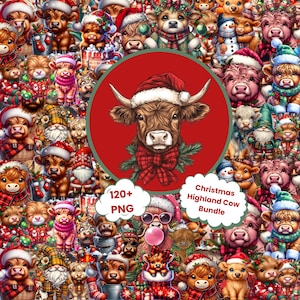 Christmas Highland Cow PNG bundle: 120+ Festive baby cow & Sublimation Designs (Digital Download)