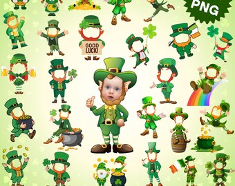 St Patrick's Day Kobold Füge Dein eigenes Gesicht hinzu: 100+ Lustige Gesichtsausschnitte (Digitaler Download)