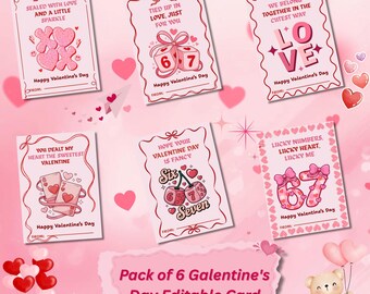 Valentine Editable Cards: pack of 6 unique Galentine's Day templates (Digital Download)