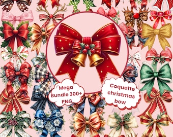 Christmas Coquette Bow Mega Bundle: 300+ Retro Holiday PNG's für Sublimationsdesigns (Digitaler Download)