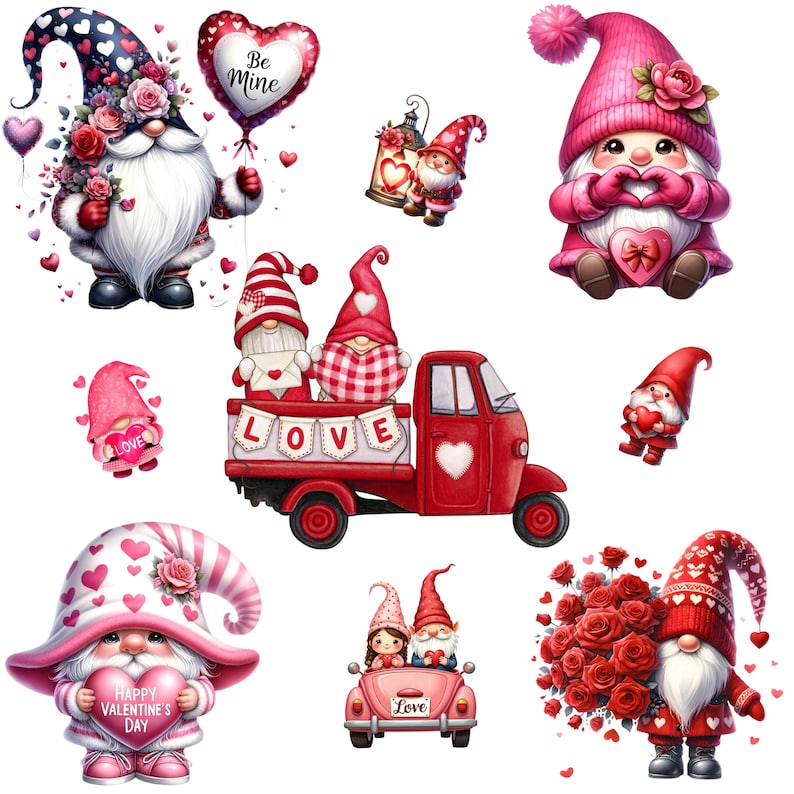 Valentine Gnome Png Bundle: 250+ Red Gnomes Clipart for Sublimation ...