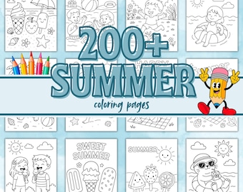 Summer Coloring pages, Printable summer coloring book, kids summer activity, summer mega bundle, summer coloring sheets, Trendy Summer, PDF